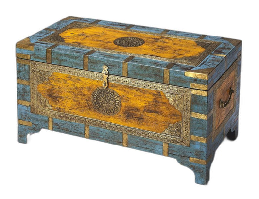 Hand Painted Brass Inlay Solid Wood Storage Trunk - Homeroots