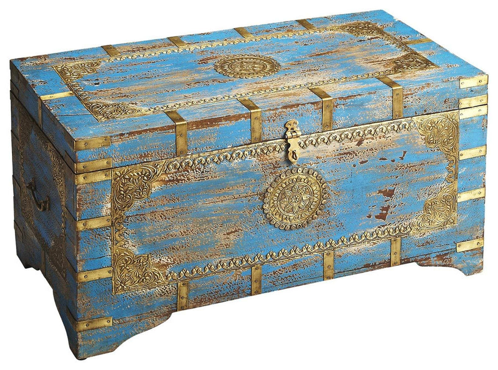 Traditional Hand Painted Brass Inlay Storage Trunk - Homeroots - Flyclothing LLC