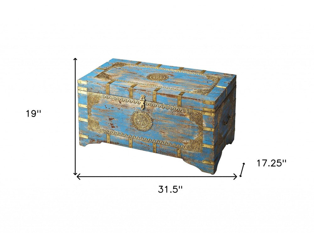 Traditional Hand Painted Brass Inlay Storage Trunk - Homeroots - Flyclothing LLC