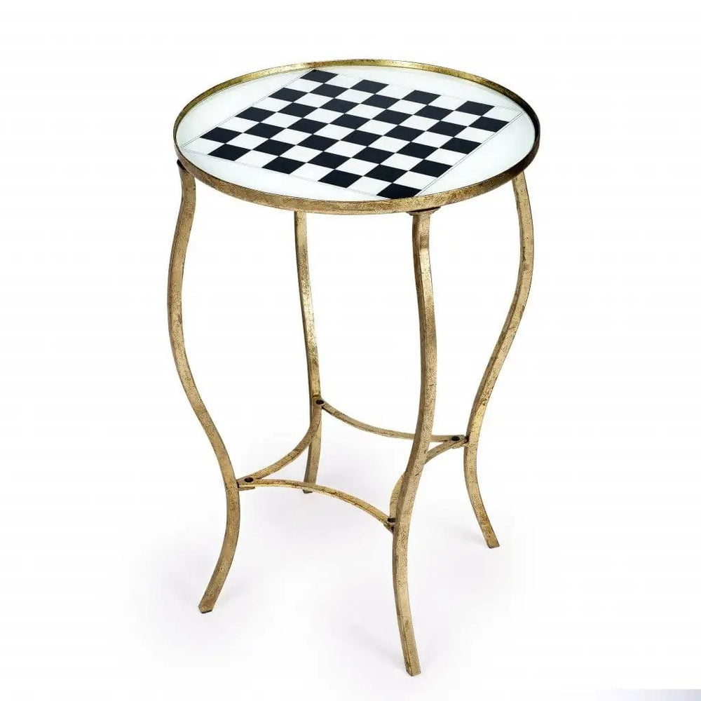Antique Gold Black And White Game Table - Homeroots
