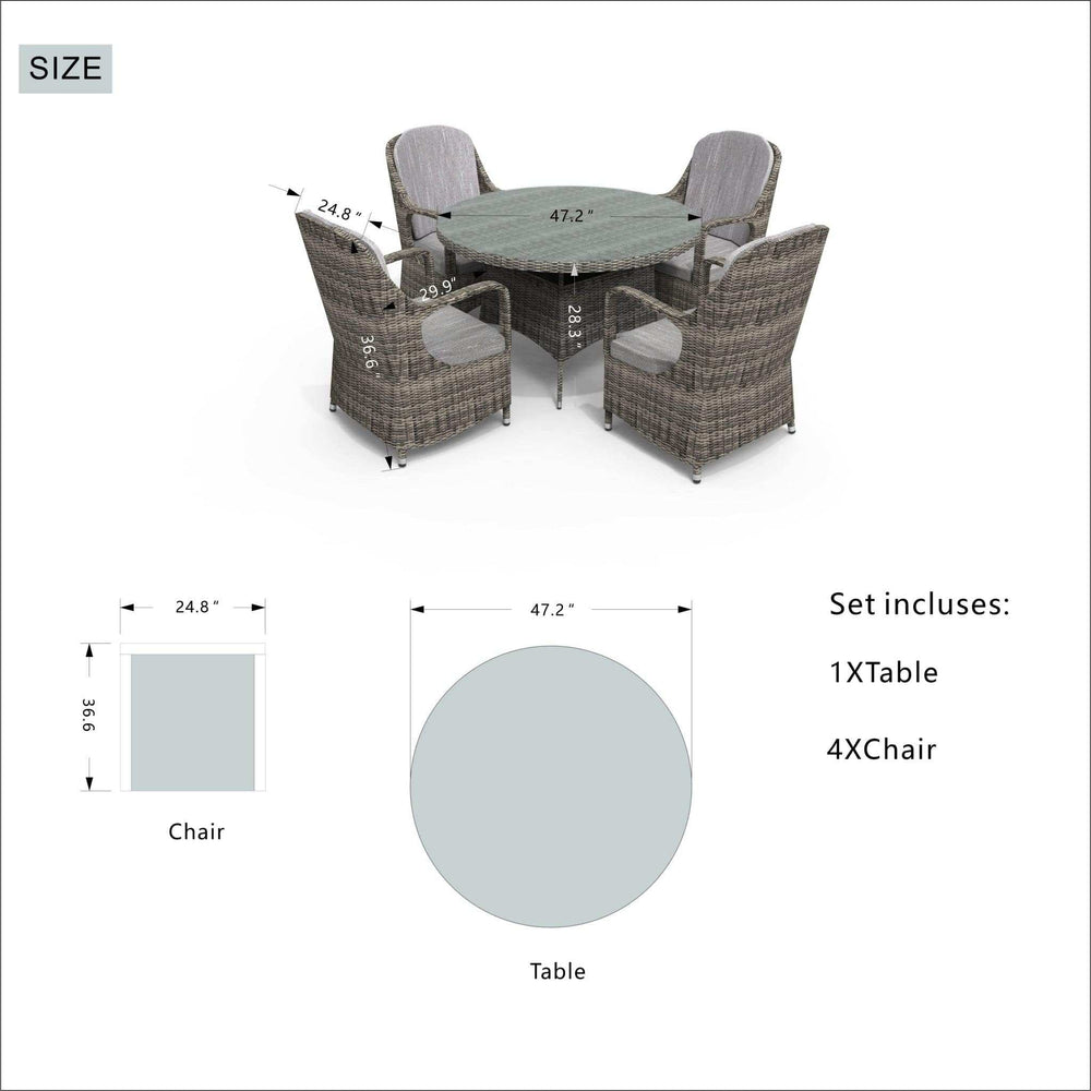 Five Piece Gray Round Glass Dining Set - Homeroots - Flyclothing LLC