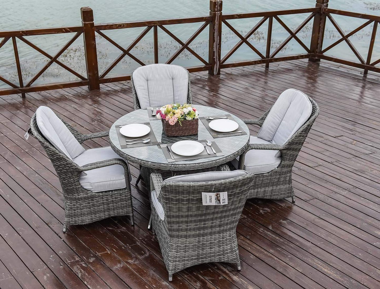 Five Piece Gray Round Glass Dining Set - Homeroots - Flyclothing LLC