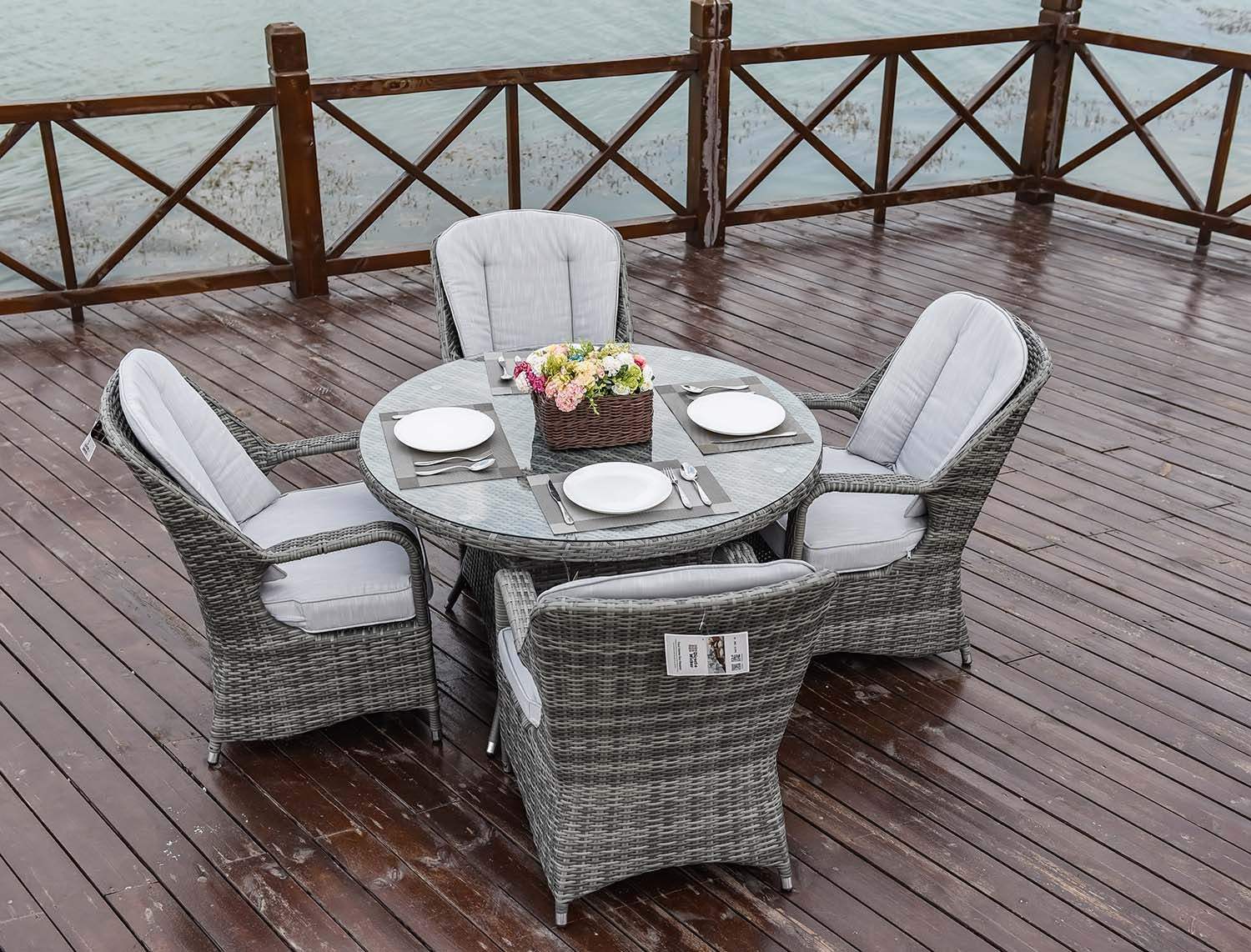 Five Piece Gray Round Glass Dining Set - Homeroots - Flyclothing LLC