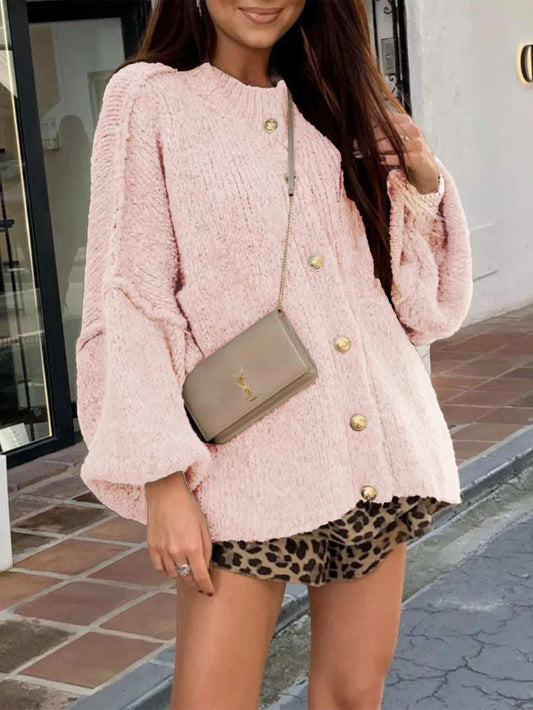 Oversized Knit Button-Down Batwing Sleeve Cardigan - Trendsi - Flyclothing LLC