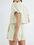 V-Neck Puff Sleeve Top and Shorts Set - Trendsi - Flyclothing LLC