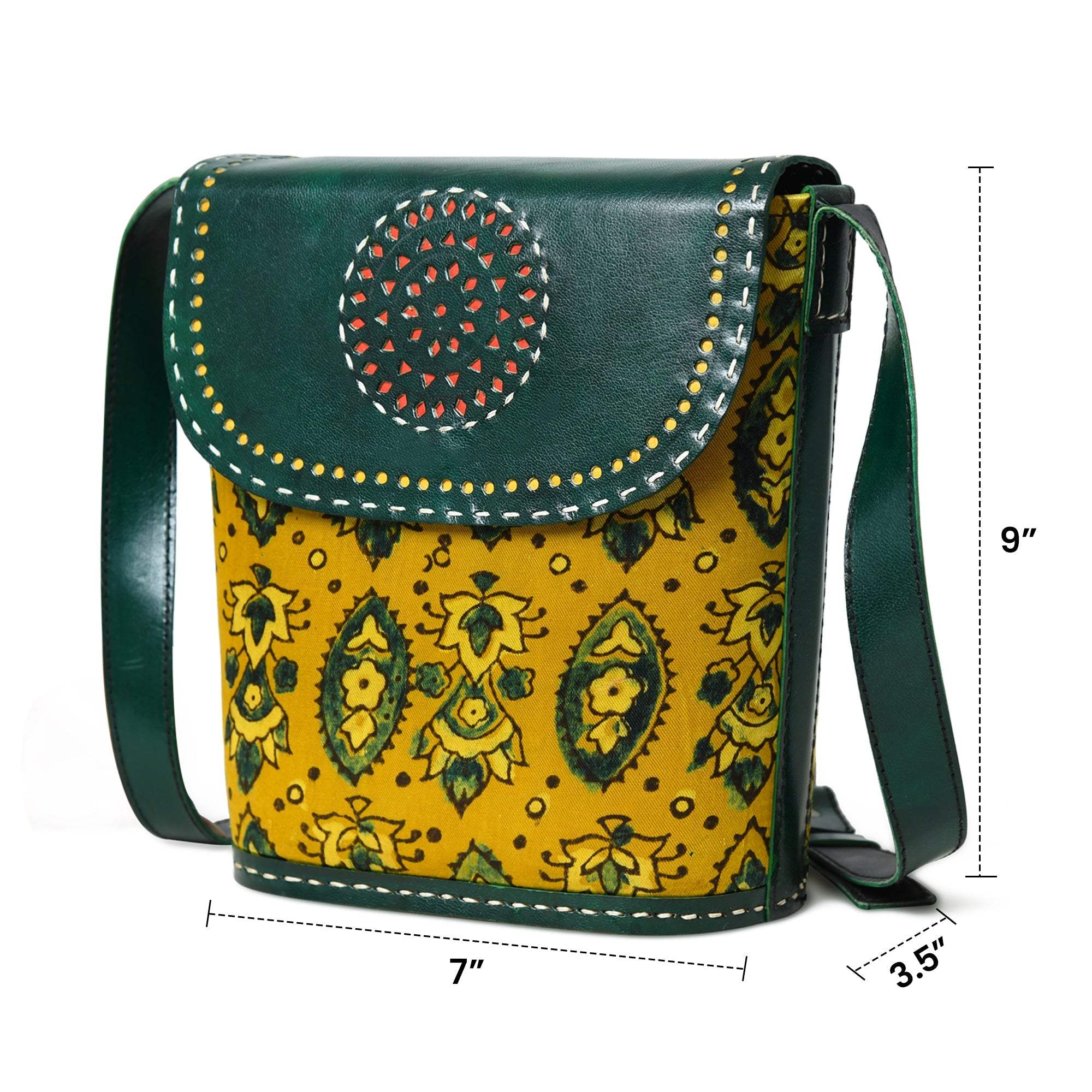 Vibrant Heritage Ajrakh Satchel - Classy Leather Bags - Flyclothing LLC