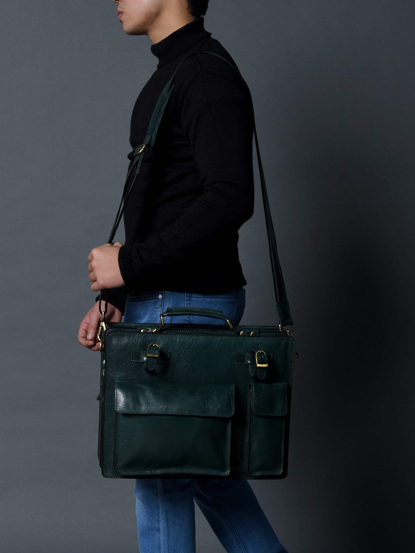 Tuscany Italian Leather Briefcase, Green - Classy Leather Bags - Flyclothing LLC