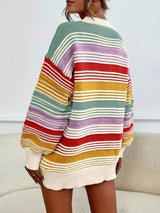 Striped Knit Long Sleeve Sweater - Trendsi - Flyclothing LLC