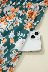 Floral Print Trimmed V Neck Tie Waist Sleeveless Dress - Trendsi - Flyclothing LLC