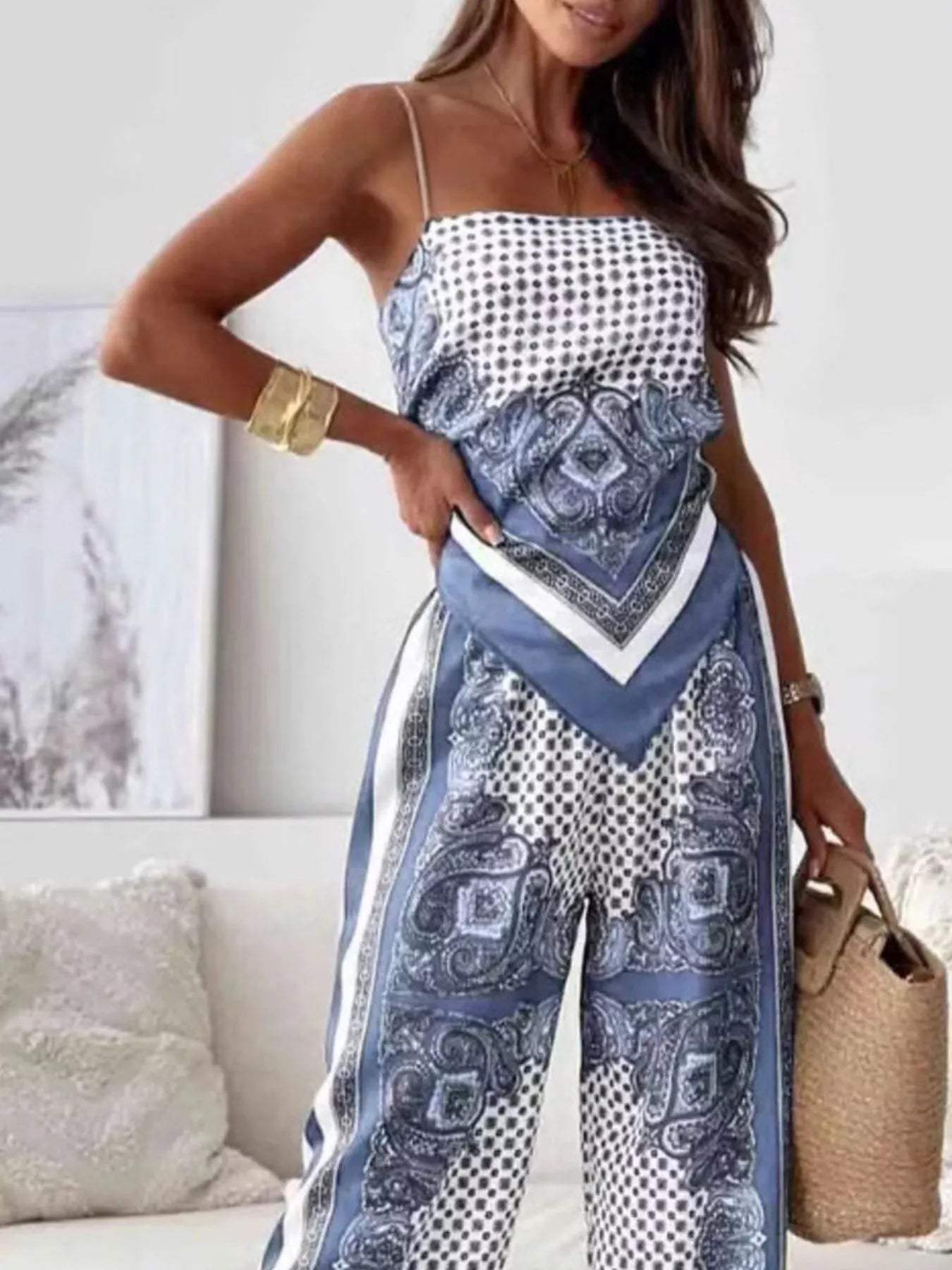 Printed Cami and Wide Leg Pants Set - Trendsi - Flyclothing LLC