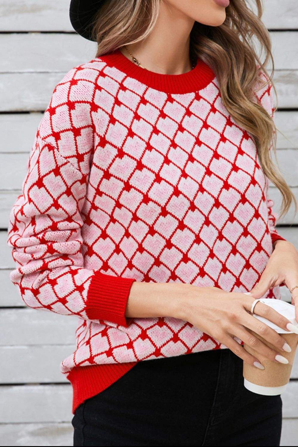 Angel Wings Contrast Round Neck Dropped Shoulder Sweater - Trendsi - Flyclothing LLC