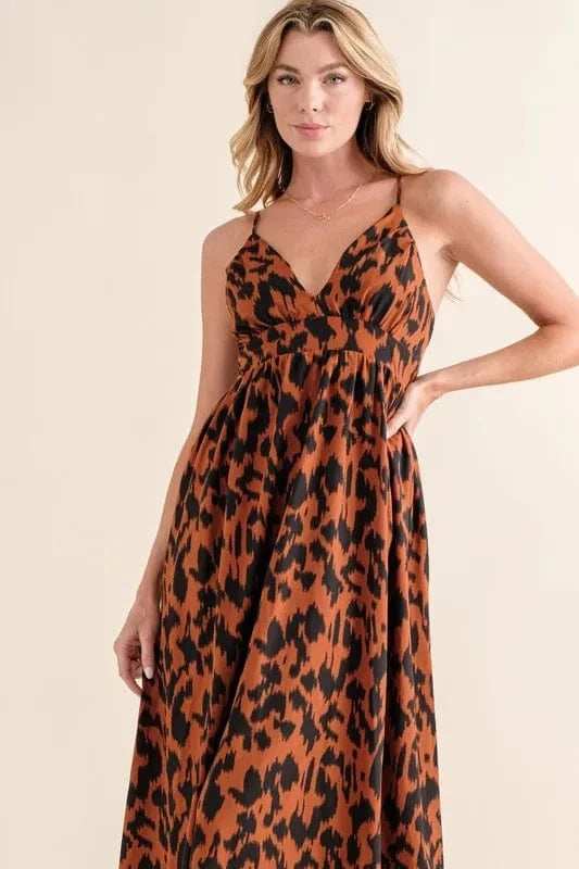 And The Why Leopard Print Plunge Maxi Dress - Trendsi - Flyclothing LLC