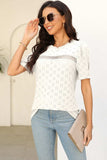 Eyelet Round Neck Short Sleeve T-Shirt - Trendsi - Flyclothing LLC