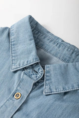 Folded Short Sleeve Patched Pocket Denim Shirt - Trendsi - Flyclothing LLC