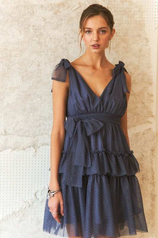 ADORA Tie Shoulder Polka Dot Mesh Dress - Trendsi - Flyclothing LLC