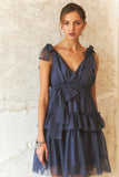 ADORA Tie Shoulder Polka Dot Mesh Dress - Trendsi