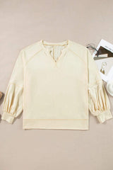 Slit Notched Long Sleeve Blouse - Trendsi - Flyclothing LLC