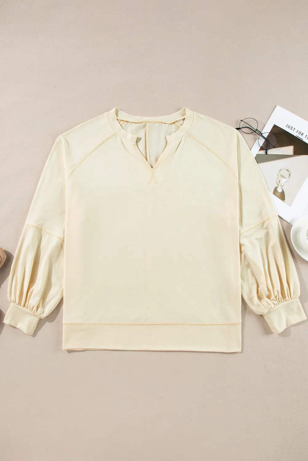 Slit Notched Long Sleeve Blouse - Trendsi - Flyclothing LLC