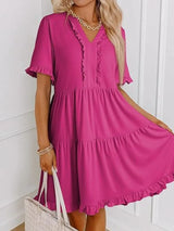 Tiered Notched Short Sleeve Mini Dress - Trendsi - Flyclothing LLC