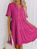 Tiered Notched Short Sleeve Mini Dress - Trendsi - Flyclothing LLC