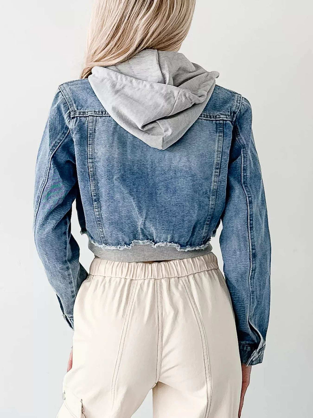 Distressed Zip Up Cropped Hooded Denim Jacket - Trendsi - Flyclothing LLC