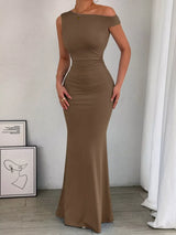 One-Shoulder Ruched Bodycon Maxi Dress - Trendsi - Flyclothing LLC