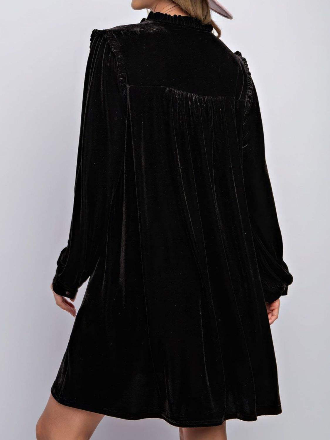 Frill Notched Long Sleeve Dress with Pockets - Trendsi - Flyclothing LLC