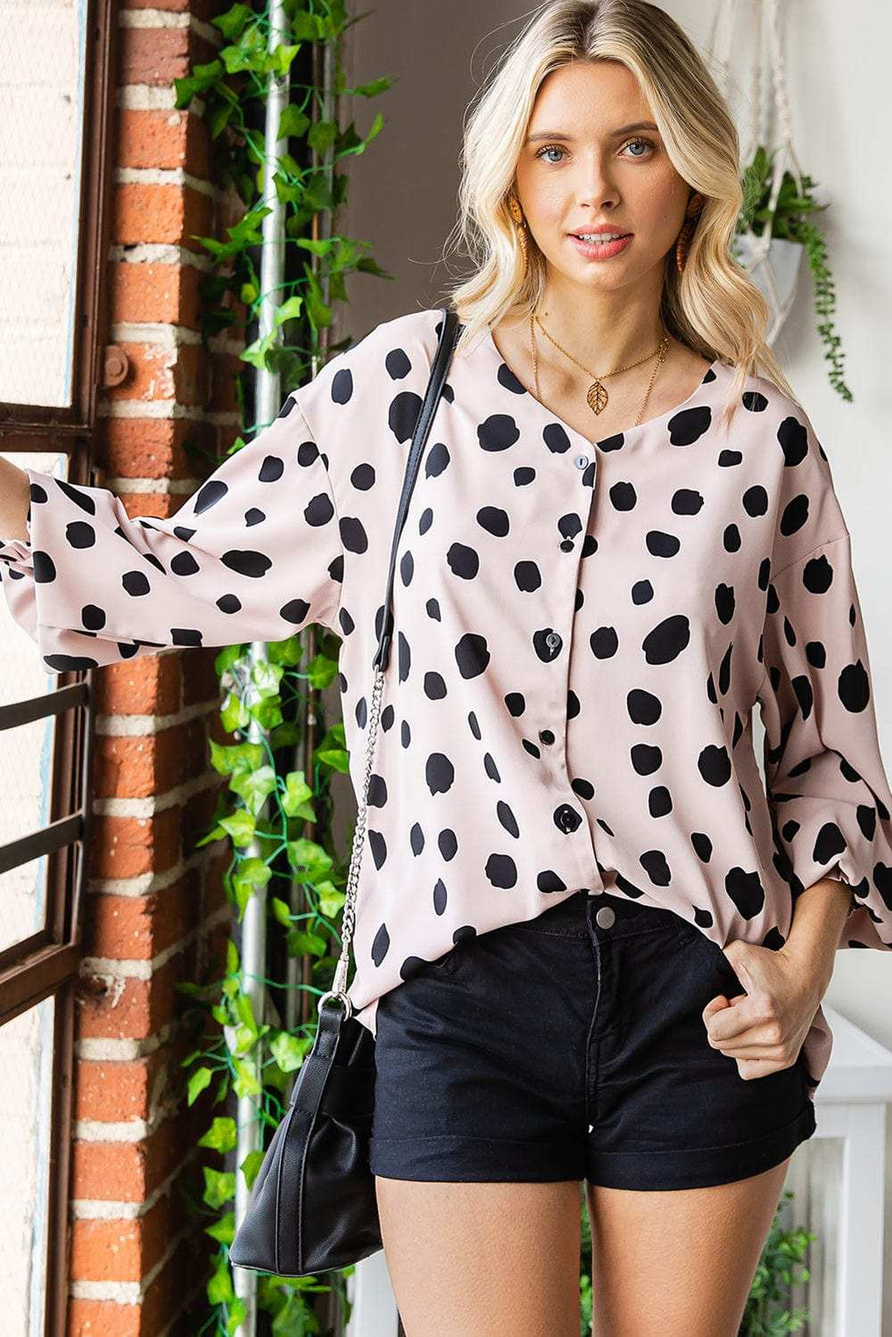 Printed Button Up Flounce Sleeve Shirt - Trendsi - Flyclothing LLC