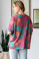 HOPELY Full Size Floral Round Neck Side Slit T-Shirt - Trendsi