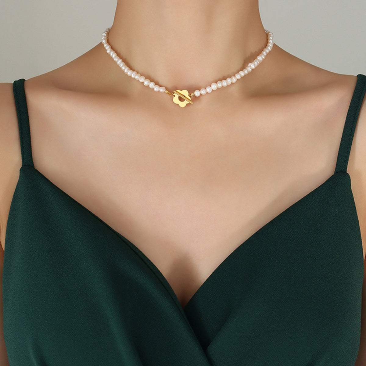 Titanium Steel Pearl Flower Necklace - Trendsi - Flyclothing LLC