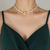 Titanium Steel Pearl Flower Necklace - Trendsi - Flyclothing LLC