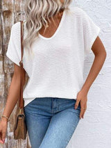 Lace Detail Round Neck Short Sleeve T-Shirt - Trendsi - Flyclothing LLC