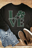 LOVE Rhinestone Clover Round Neck Sweatshirt - Trendsi - Flyclothing LLC