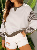 Contrast Striped Long Sleeve Sweatshirt - Trendsi - Flyclothing LLC