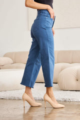 RFM Crop Chloe Full Size Tummy Control High Waist Raw Hem Jeans - Trendsi - Flyclothing LLC