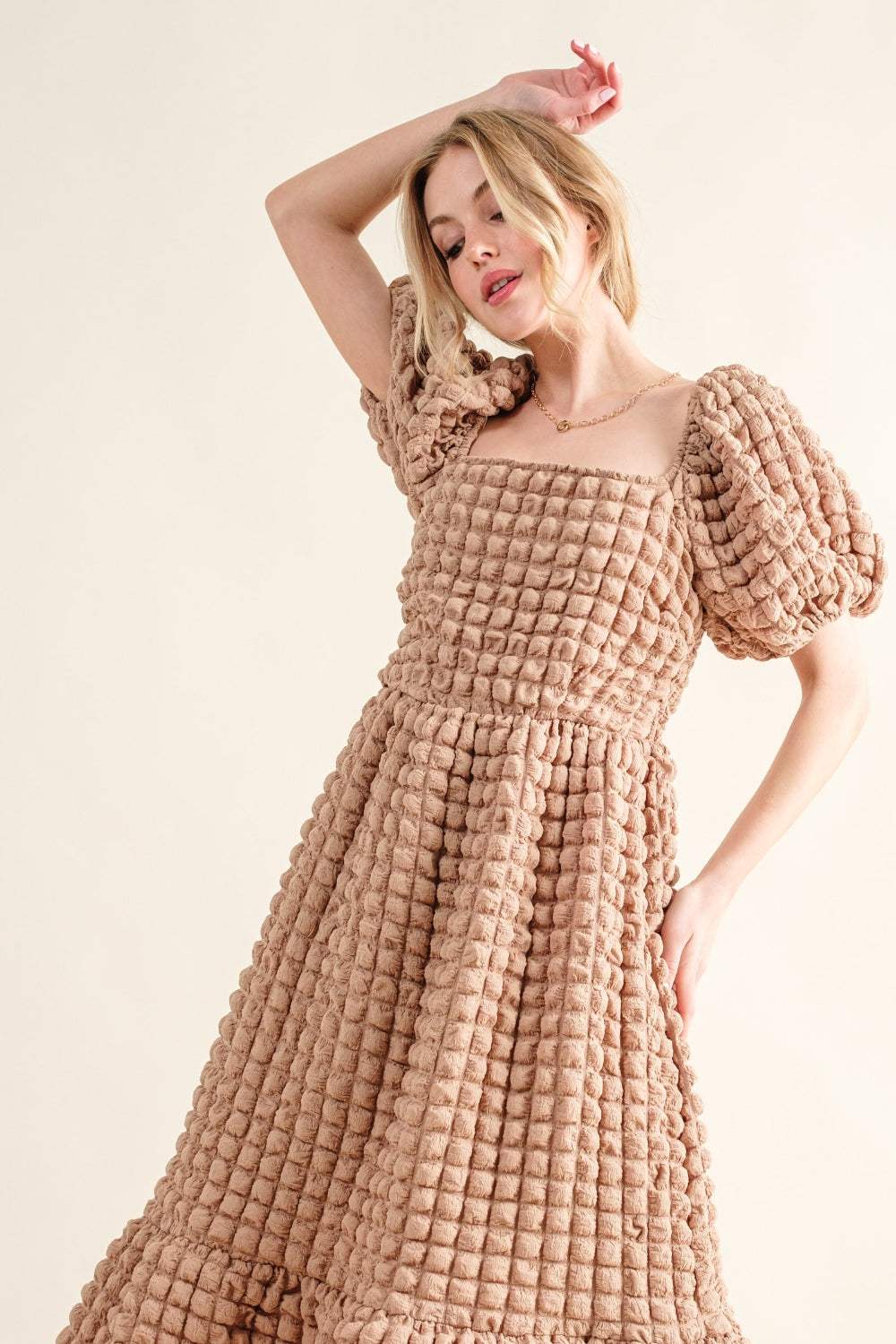 And The Why Full Size Square Neck Puff Sleeve Dress - Trendsi - Flyclothing LLC