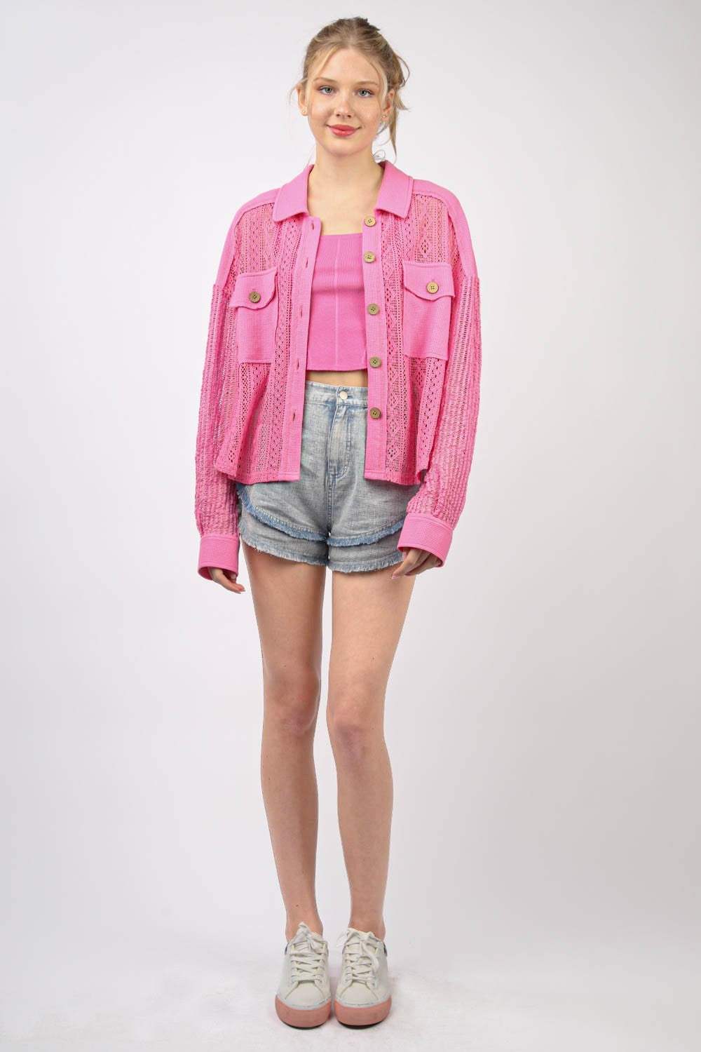 VERY J Button Up Long Sleeve Lace Shirt - Trendsi - Flyclothing LLC