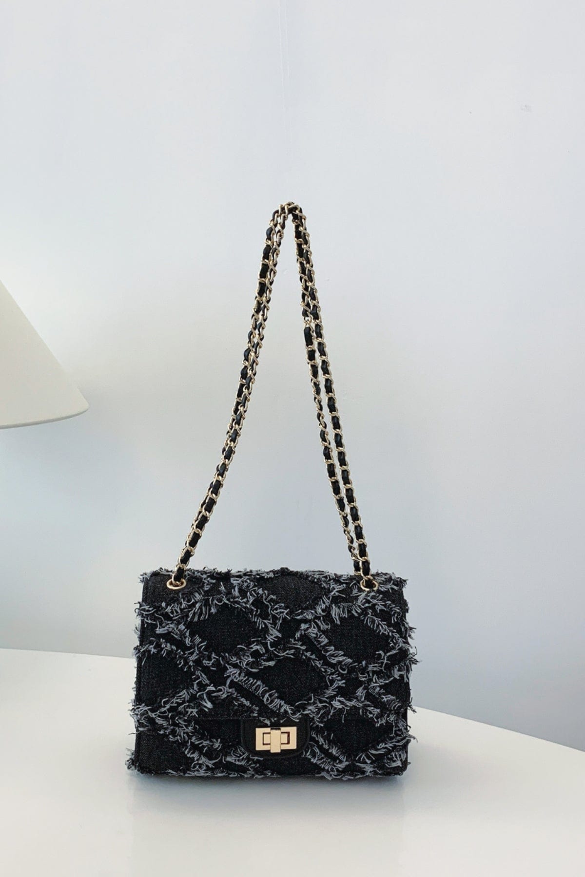 Raw Hem Denim Crossbody Bag - Trendsi