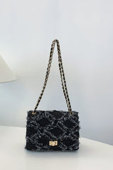 Raw Hem Denim Crossbody Bag - Trendsi