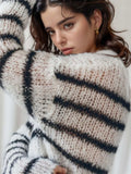Striped Boat Neck Drop Shoulder Sweater - Trendsi - Flyclothing LLC
