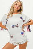 BiBi American Flag Sequin Ribbon T-Shirt - Trendsi - Flyclothing LLC