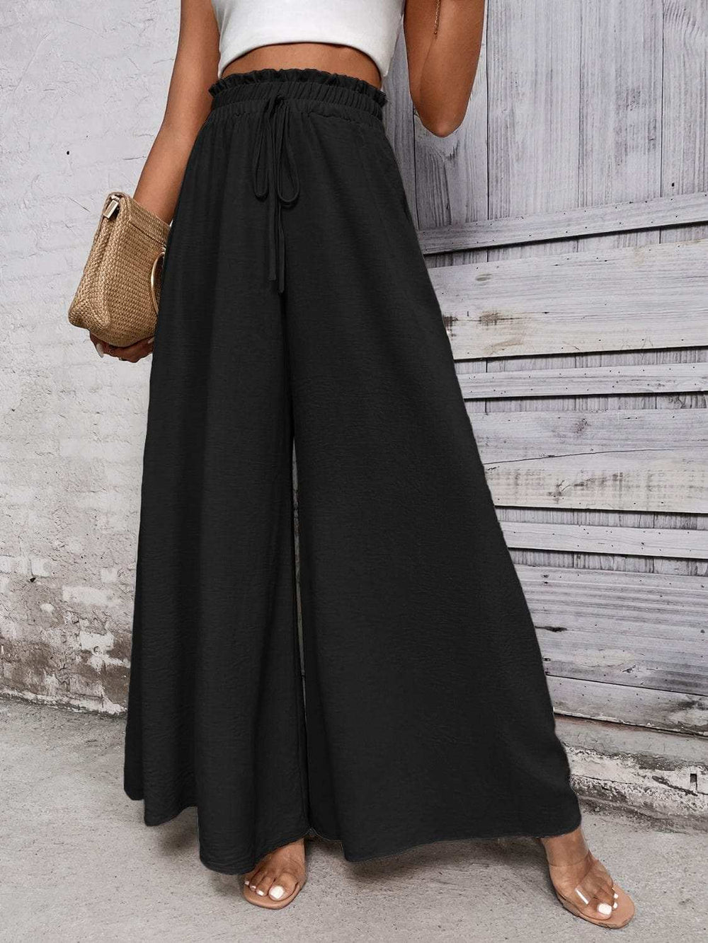 Tied High Waist Wide Leg Pants - Trendsi - Flyclothing LLC