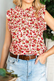 Ruffled Floral Round Neck Cap Sleeve Blouse - Trendsi - Flyclothing LLC