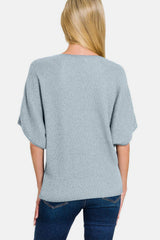 Zenana V-Neck Short Sleeve Dolman Sweater - Trendsi - Flyclothing LLC