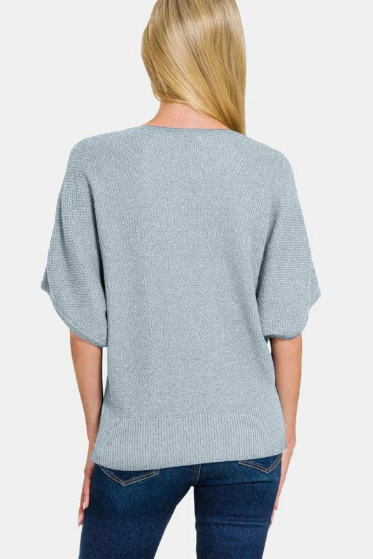 Zenana V-Neck Short Sleeve Dolman Sweater - Trendsi - Flyclothing LLC