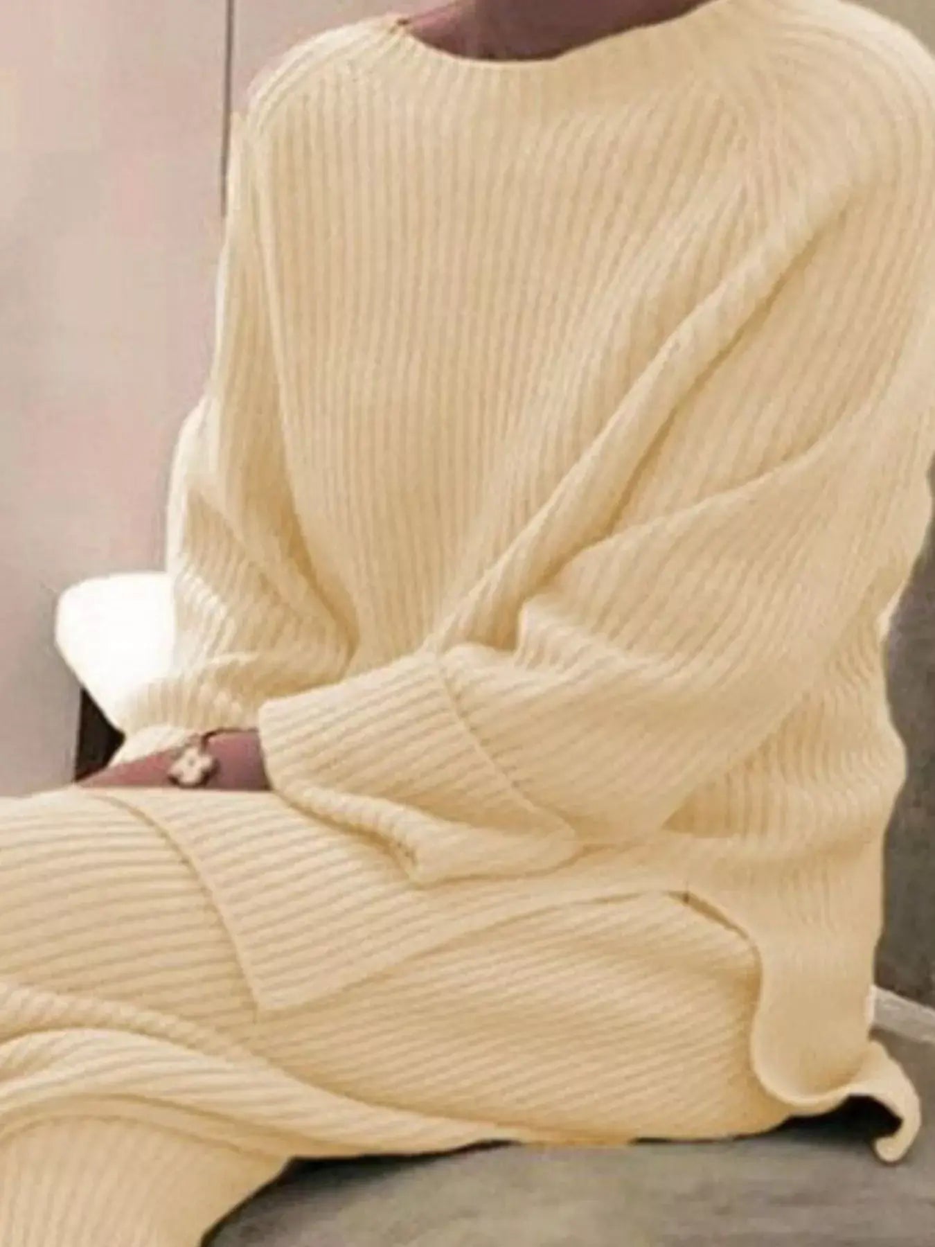 Full Size Ribbed Knit Relaxed Fit Top and Pants Sweater Set Plus Size - Trendsi - Flyclothing LLC