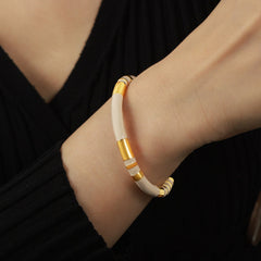 Enamel Titanium Steel Cuff Bracelet - Trendsi