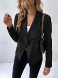 Collared Neck Long Sleeve Jacket - Trendsi - Flyclothing LLC