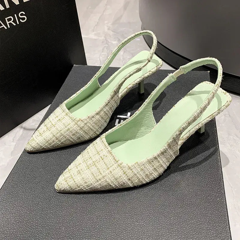 Point Toe Kitten Heel Slingback Pumps - Trendsi - Flyclothing LLC