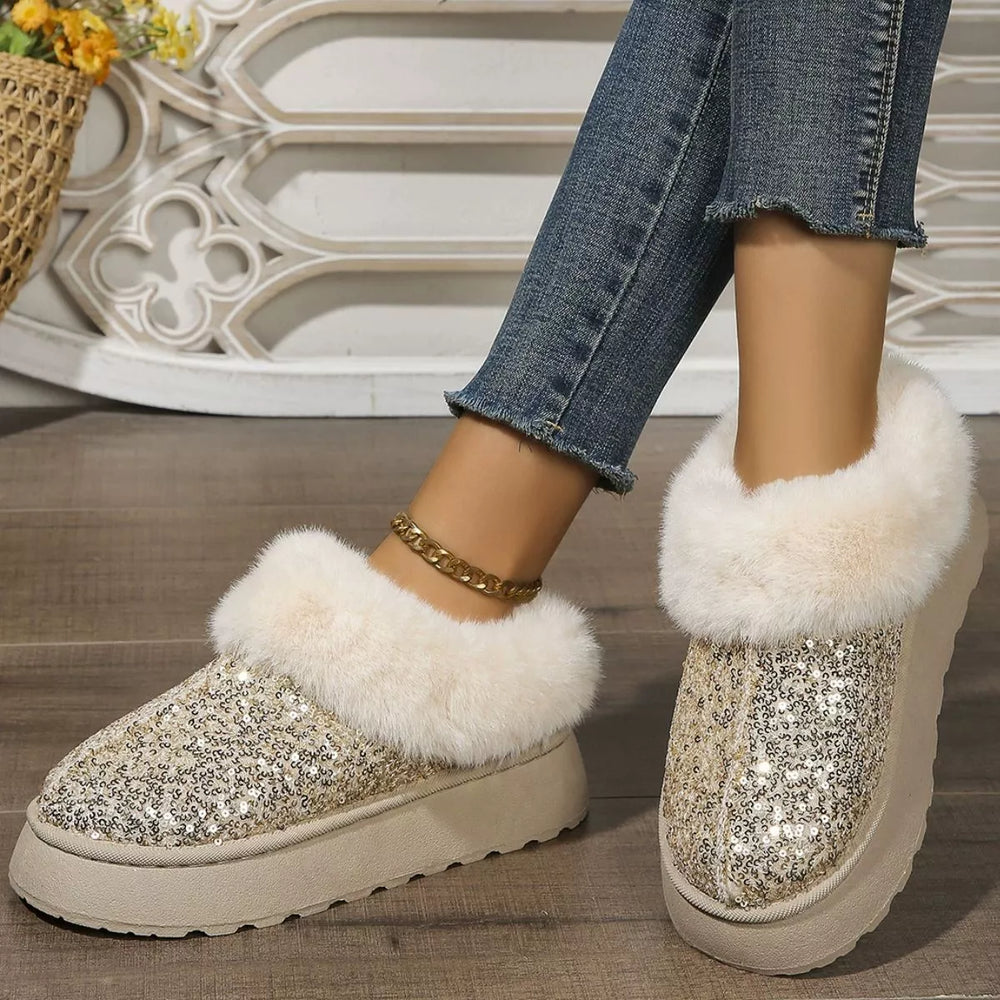 Sequin Round Toe Platform Boots - Trendsi - Flyclothing LLC